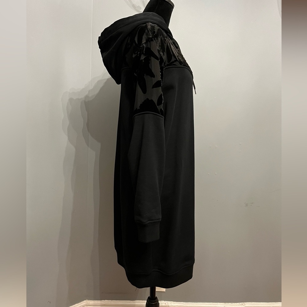 BNWOT Alexander McQueen McQ Black Hoodie Dress with Burnout Velvet Details, szXS - Picture 3 of 8